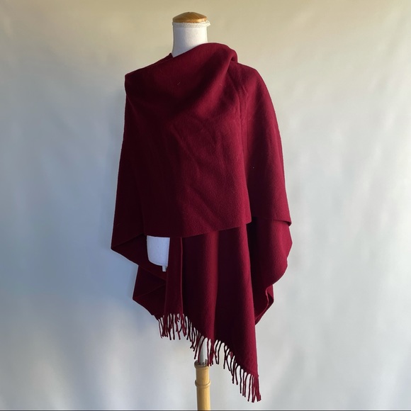 Alain Manoukian Wool Tasseled Poncho Wrap - Picture 2 of 6